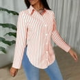 thumbnail image 7 of Clearance Dress Shirts for Women Trendy Long Sleeve Striped Lapel Collar Button Down Tunic Blouses with Side Split (L, Pink), 7 of 7