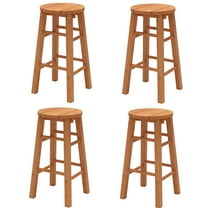 Gymax 24-Inch Outdoor Wood Bar Stools Set of 4 w/ Round Seat Footrest for Garden