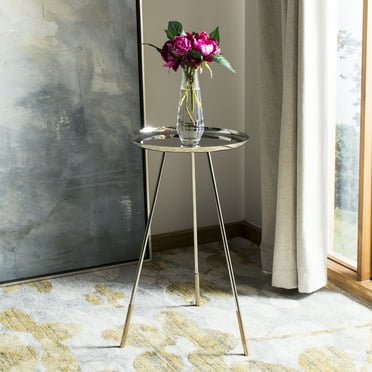 SAFAVIEH Calix Tri Leg Contemporary Glam Side Table, Gold/Nickel
