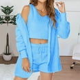 thumbnail image 6 of 3 Pcs/set Fall Winter Women Coat Vest Shorts Set Thick Plush Homewear Clothes Sleepwear Hooded Long Sleeves Open Stitch Warm Jacket Drawstring Elastic Waist Shorts Outfit, 6 of 8