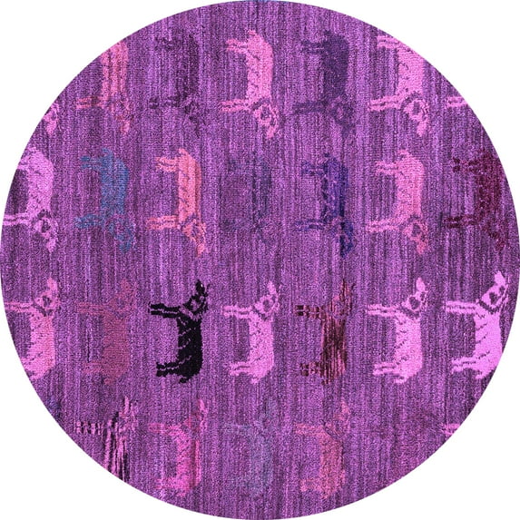 Ahgly Company Indoor Round Abstract Purple Modern Area Rugs, 8' Round
