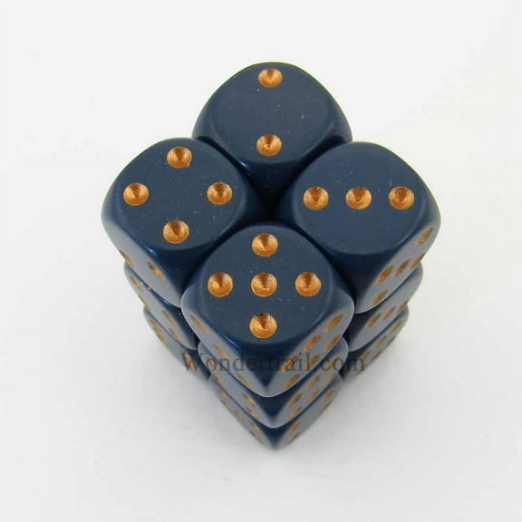Dusty Blue Opaque D6 Dice with Copper Pips 16mm (5/8in) Pack of 12 Dice Chessex