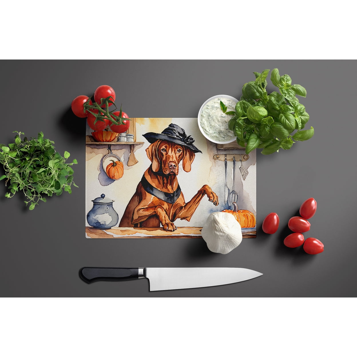 Vizsla Fall Kitchen Pumpkins Glass Cutting Board Large 12 in x 15 in