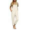 thumbnail image 2 of Fnooota Women's Overalls with Pockets, Adjustable Straps Loose Fit Casual Cotton Linen Summer Jumpsuits White Size S, 2 of 7