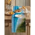 thumbnail image 3 of Summer Beach Table Runner, Realistic Green Weed Coastal Scenery Blue Sky Wave Cotton Linen Kitchen Table Decoration Washable Dining Tabletop Runners for Home Party Decor 13x60 Inches, 3 of 9