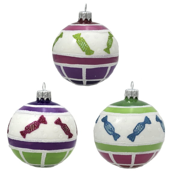 Santa Land 4.00In Visions Of Candyland S/3, Glass, Ornament Ball Sweet Taffy Tart 20M1070