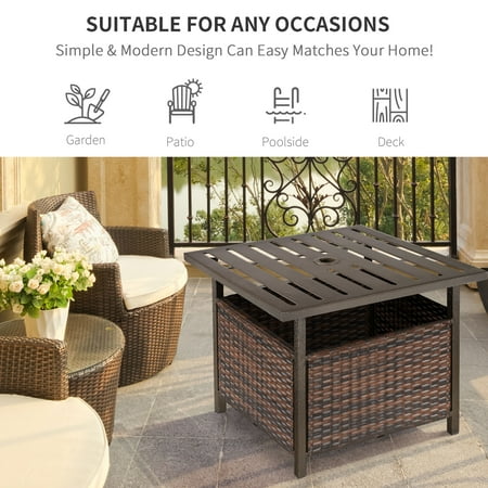 Outsunny Outdoor Rattan Wicker Patio Coffee Table w/ Umbrella Hole