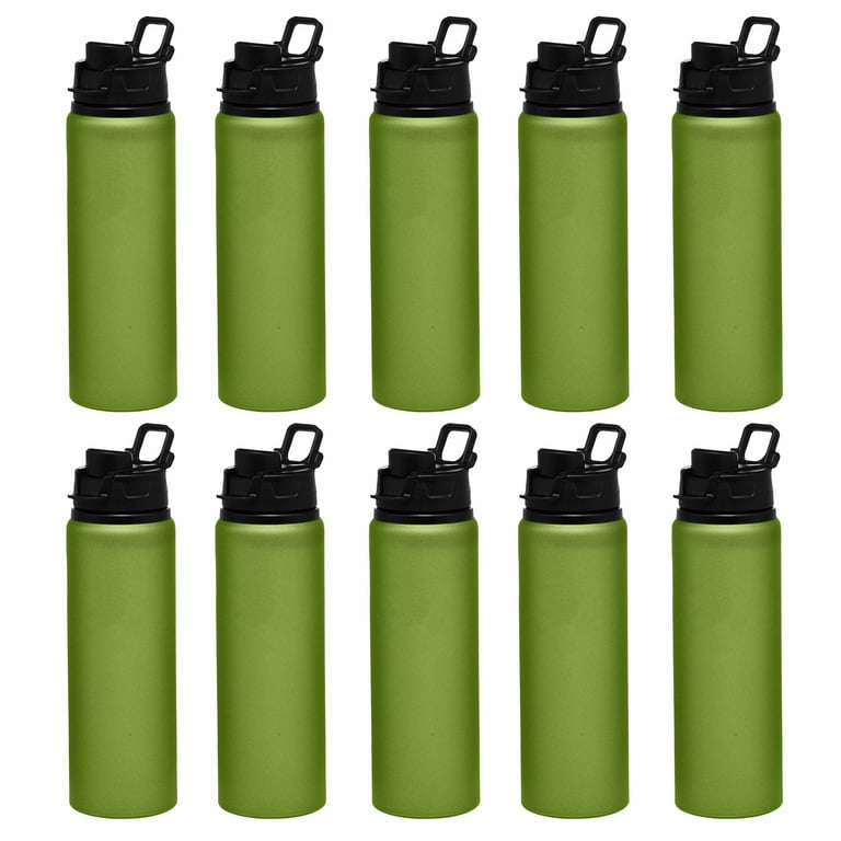 Aluminum Water Bottles with Snap Lids 25 oz. Set of 10, Bulk Pack -  Reusable, Great for Gym, Hiking, Cycling, For School - Green 