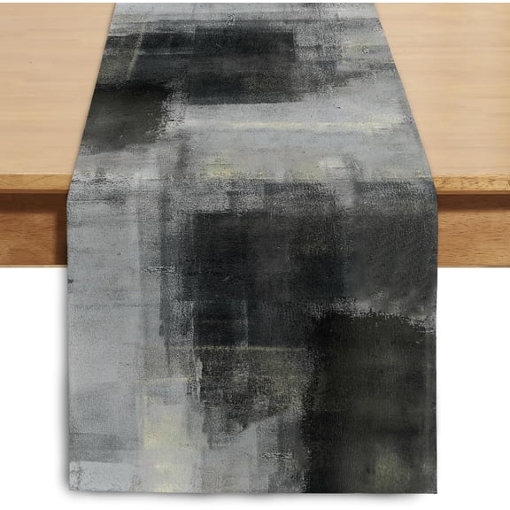 Black Grey Watercolor Table Runner 36 Inches Long, Art Abstract Modern Dresser Scarf for Seasonal Decor Party Kitchen Dining Coffee Table Wedding Home (13"x36", Black Grey)