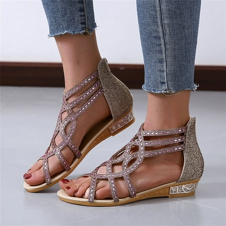 

BRISEZZS Women s Flat Sandals- Casual Open Toe Plus Summer Sandals #580 Gold