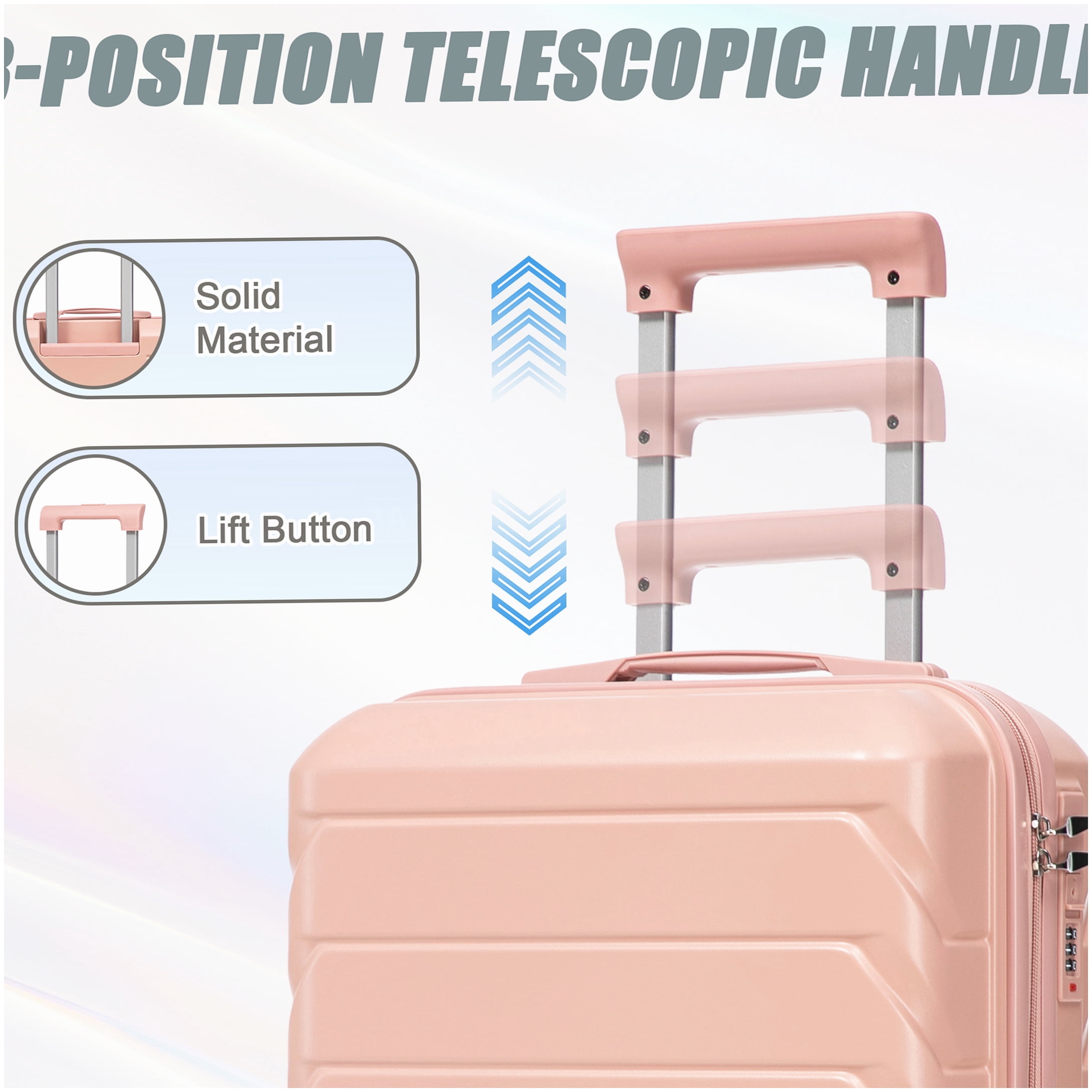 ABS Pink Spinner Luggage Set with Cosmetic Case, TSA Lock for Carry-On
