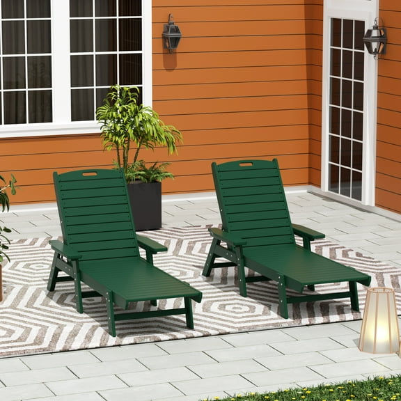 GARDEN Set of 2 Patio Outdoor Chaise Lounge Chair, Dark Green