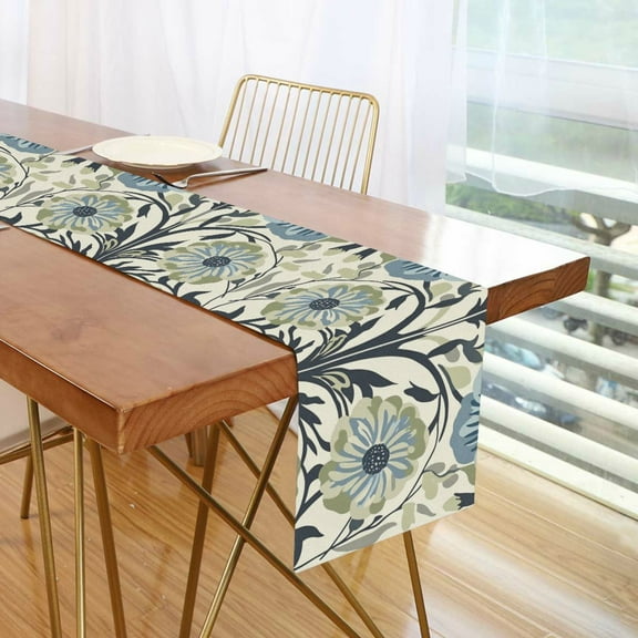 Yayeee Table Runner 70 inches Long Home Kitchen Dinning Party Decoration, Blue Floral Pattern