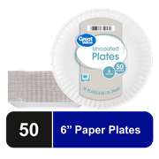 Great Value Uncoated Round Paper Plates, 6", White, 50 Count