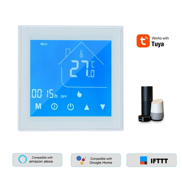 Mistaha Contrôleur de Température Thermostat Intelligent Wi-Fi Écran LCD Semaine Programmable pour Chauffage Électrique au Sol Contrôle par Application Tuya Compatible avec Alexa Google Home