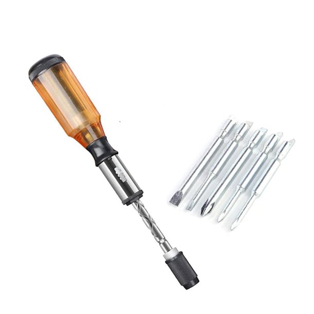 5 in 1 Semiautomatic Rotating Spiral Screwdriver with 5pcs Replacement