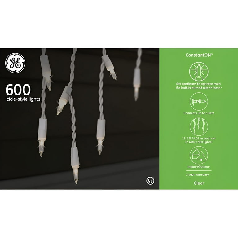 GE ConstantON 600-Count Constant White Mini Incandescent Plug-In Christmas Icicle Lights GE ConstantON 600-Count Constant White Mini Incandescent Plug-In Christmas Icicle Lights
