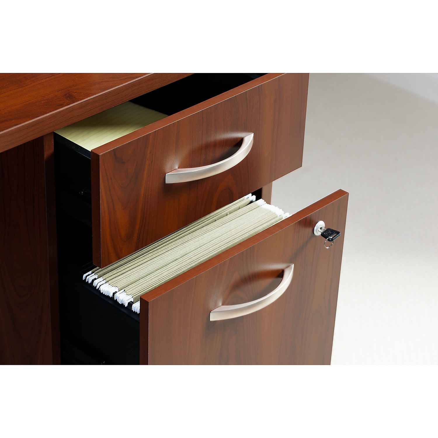Bush Business Furniture SRC034HCLSU Series C Bow Front Left Handed L-Shaped Desk with Mobile Pedestals Hansen Cherry シリーズC Natural Cherry two-drawerファイル