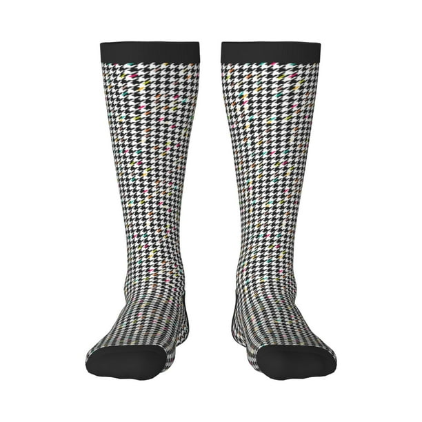 Fotbe Black And White Houndstooth Calcetas Divertidas Estampadas para Hombre y Mujer, Calcetas de Algodón hasta la Rodilla para Caminar, Correr, Enfermería y Embarazo