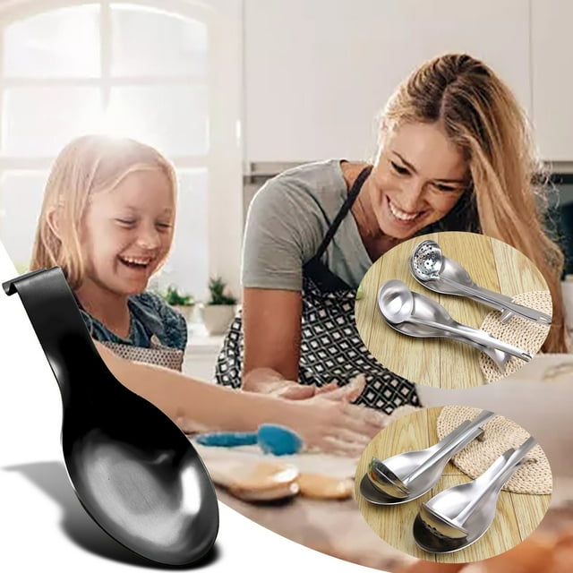 Yhmxh Cuillères Gadgets de Cuisine Kitchen Essentials Repose-Cuillère en Acier Inoxydable, Support de Louche à Spatule, Support de Cuillère en Acier Inoxydable, Finition Brossée, Accessoires de Cuisine Lavables au Lave-Vaisselle