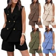 thumbnail image 2 of Vhkiploz Summer 2 Piece Outfit for Women Button Down Sleeveless Tank Tops and Shorts Matching Travel Vacation Business Work Suits s Coffee M, 2 of 8