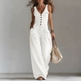 thumbnail image 2 of Denim Jumpsuit for Women V Neck Sleeveless Denim Wide Leg Overalls Casual Fitted Baggy Jumpsuit with Pockets High Waist Button Trendy Jumpsuit, 2 of 7