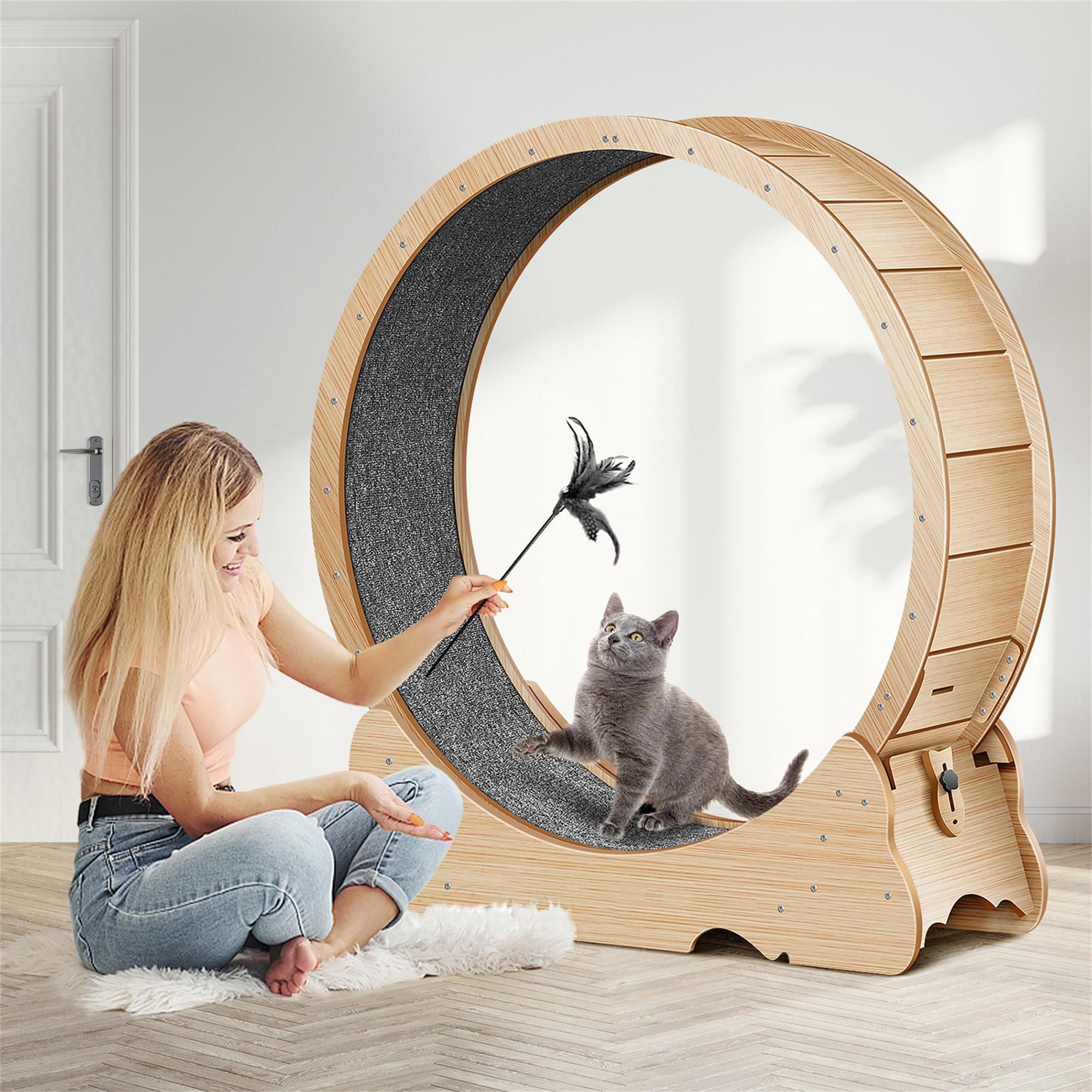 Kadyn 45" Cat Exercise Wheel for Indoor Cats, Large Cat Running Wheels, Cat Treadmill Wheel with Locking Mechanism for Cat's Healthy, Beige