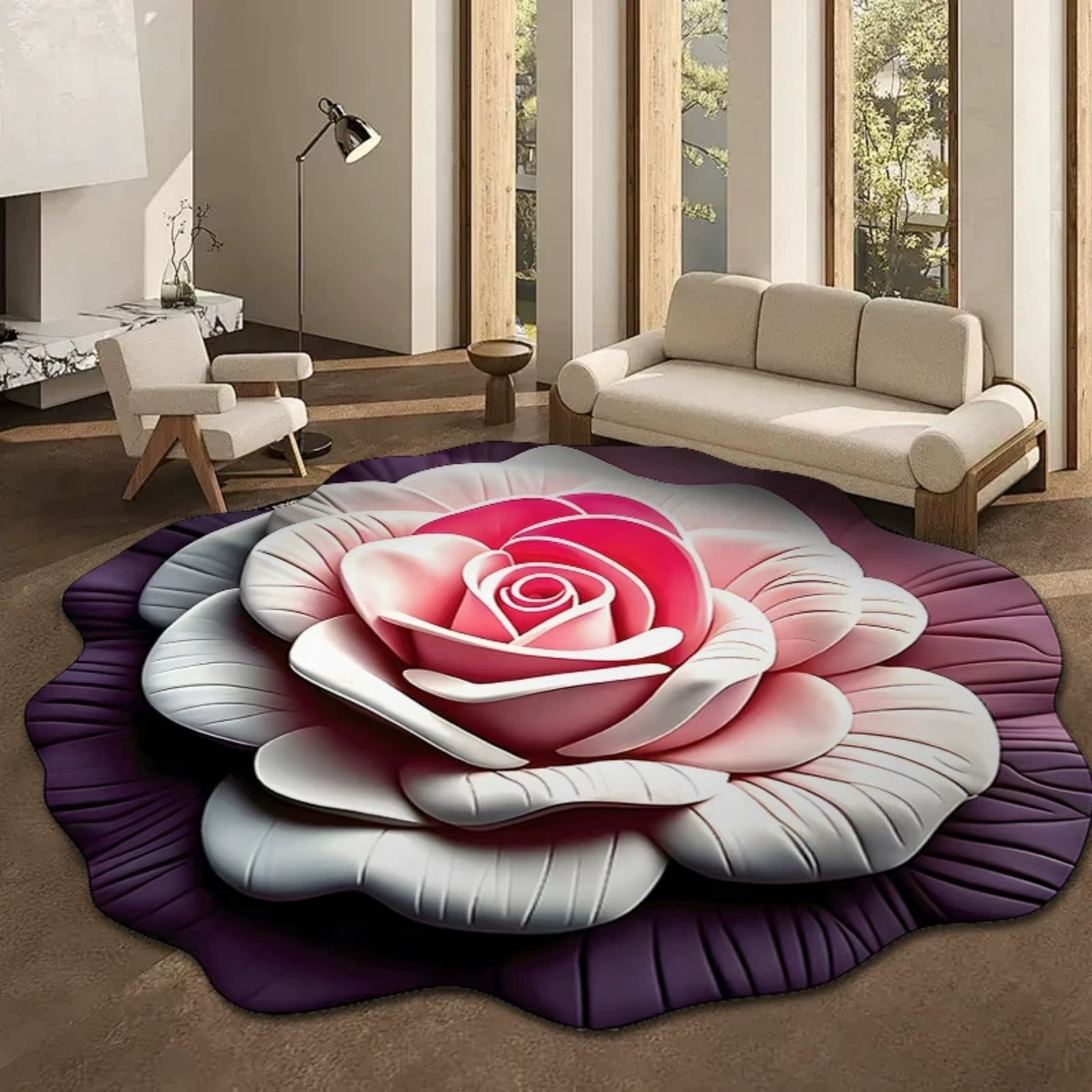 Carpet Floor Mat with 3D Flower Design Distinctive Shape for