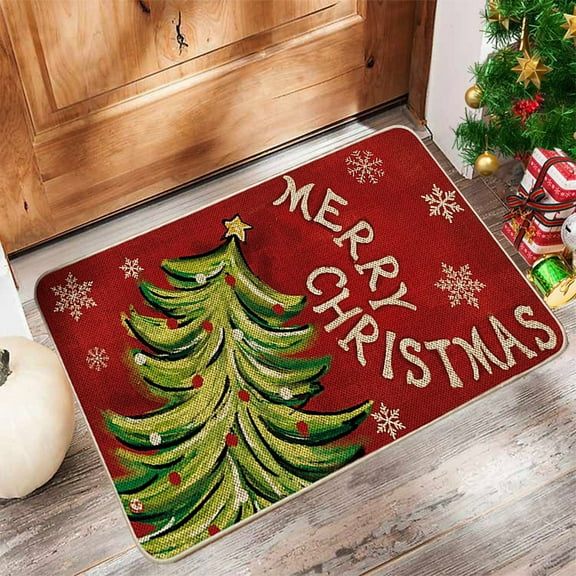 Vfedsrsge Non-Slip Christmas Doormat 2x3 Ft Red Polyester - Durable Easy to Clean Indoor Outdoor Mat for Front Door, Porch, Entryway, Farmhouse | Festive Holiday Home Decor