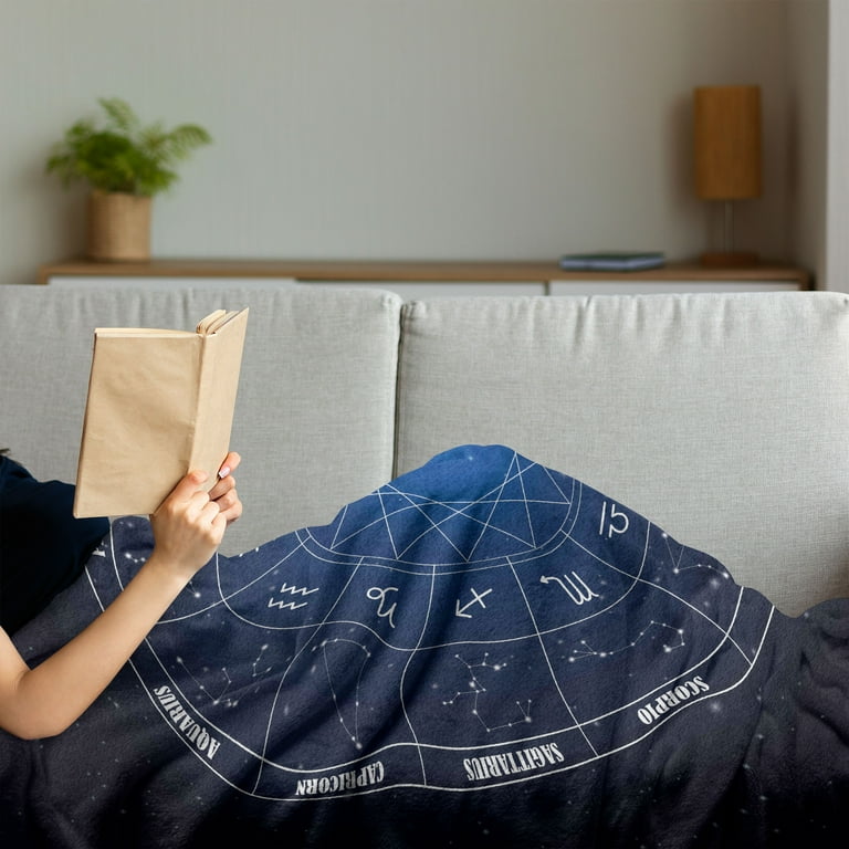 Astrology Soft Flannel Fleece Throw Blanket Zodiac Horoscope Chart in Wheel Shape Dates in Space Dots Image Cozy Plush for Indoor and Outdoor Use 50 x 70