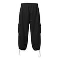 thumbnail image 6 of LIIPEE Mens Cargo Pants Spring Summer Comfort Versatile Solid Color Elastic Waist Drawstring Calf-Length Pants With Pockets Man Soft Daily Indoor Outdoor Pants,Black,L, 6 of 6