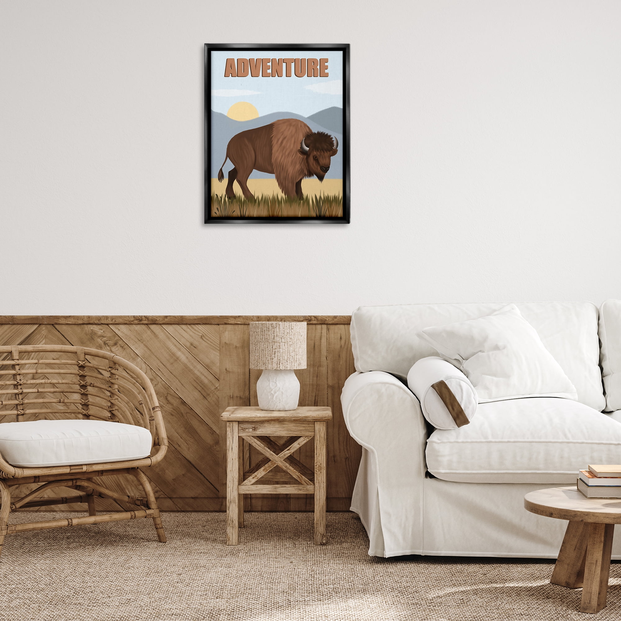 Stupell Industries Adventure Nature & Bison Animals Painting Black Floater Framed Canvas Art Print Wall Art, 25 x 31