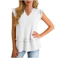 thumbnail image 2 of XuJwPNcy Womens Trendy Blouses V Neck Ruffle Cap Sleeve Textured Shirts Dressy Casual Cute Summer Vacation Tops, 2 of 7