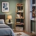 thumbnail image 4 of Fnova 5-Tier Farmhouse Corner Bookshelf, 70" Bookcase Ladder Shelf Plant Stand for Living Room, Kitchen, Home Office, Light Brown, 4 of 10