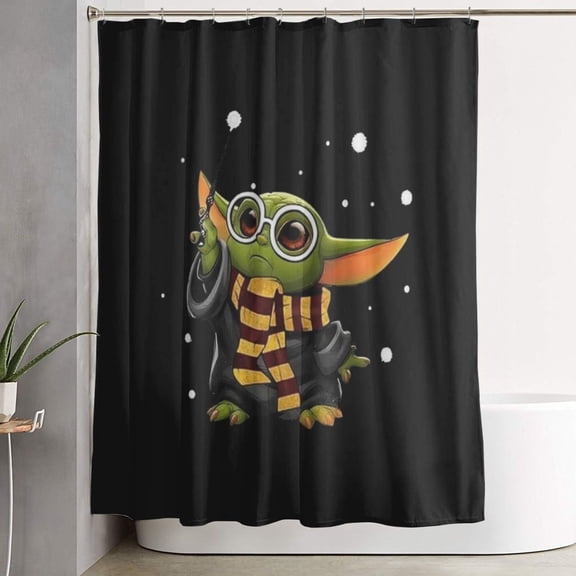 Yoda Shower Curtain Cartoon Art Bath Shower Curtains with 12 Hooks, Waterproof Washable Polyester Bathroom Home Decor Set 60x72 Inch Iron