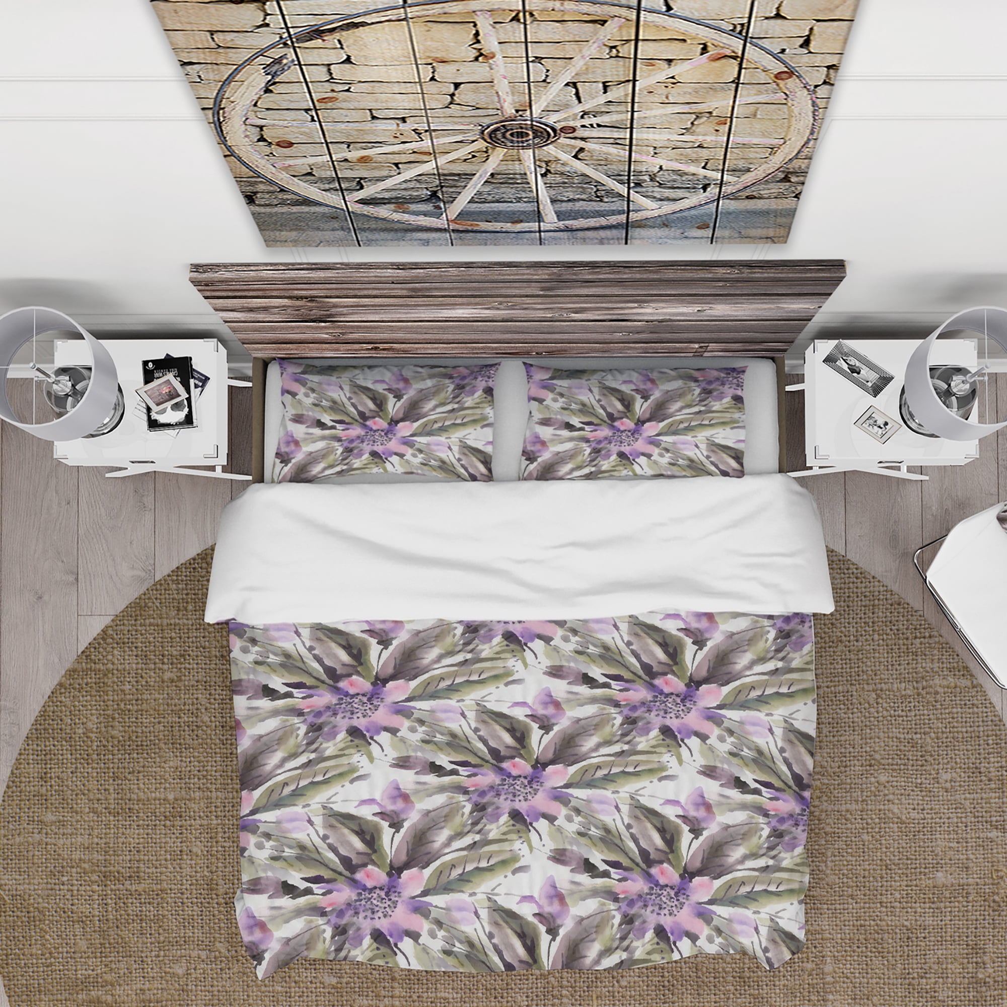 Designart 'Seamless pattern with watercolor flowers' Abstract Duvet Cover Set