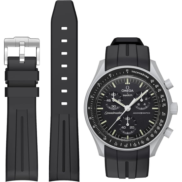 Abdfhe-bandes pour Montre Moonwatch, Bracelet en Caoutchouc Courbé Sans Espace Compatible avec Omega X Swatch Moonwatch Speedmaster/Rolex/SEIKO 20mm Watch, Bracelet de Remplacement pour Montre Watch Omega Moonwatch Speedmaster Me