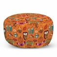 thumbnail image 1 of Autumn Pouf Cover with Zipper, Seasonal Items Pumpkin Bonfire Owls Doodle Themed Fall Season Print, Soft Decorative Fabric Unstuffed Case, 30" W X 17.3" L, Burnt Sienna and Multicolor, by Ambesonne, 1 of 5
