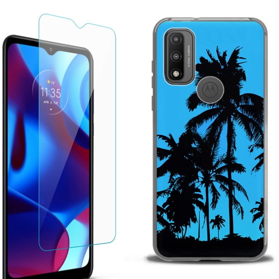 Slim-Fit Protective Phone Case (Black) compatible with Motorola Moto G Pure 5G, with Tempered Glass Screen Protector, by OneToughShield ® - Tropical Summer