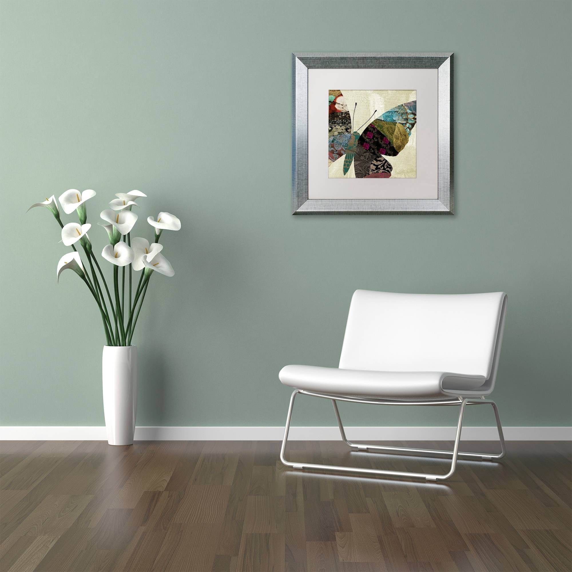 Trademark Fine Art "Butterfly Brocade IV" Canvas Art by Color Bakery White Matte, Silver Frame