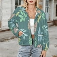 thumbnail image 3 of Jackets for Women Winter Coat Jackets Flannel Stand Collar Jacket(Pastel Leaves Pattern Background,Size:S-4XL), 3 of 7
