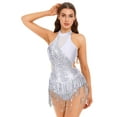 thumbnail image 2 of MSemis Women’s Tassels Sequins Leotard Salsa Rumba Samba Dance Costume Silver S, 2 of 6
