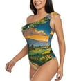 thumbnail image 3 of Picia Sunflowers At Sunset Pattern Women's One Piece Swimsuits,One Shoulder Swimwear Asymmetric ,Ruffle Monokinis Bathing Suits,High Waisted Flattering Bathing Suits-Medium, 3 of 8