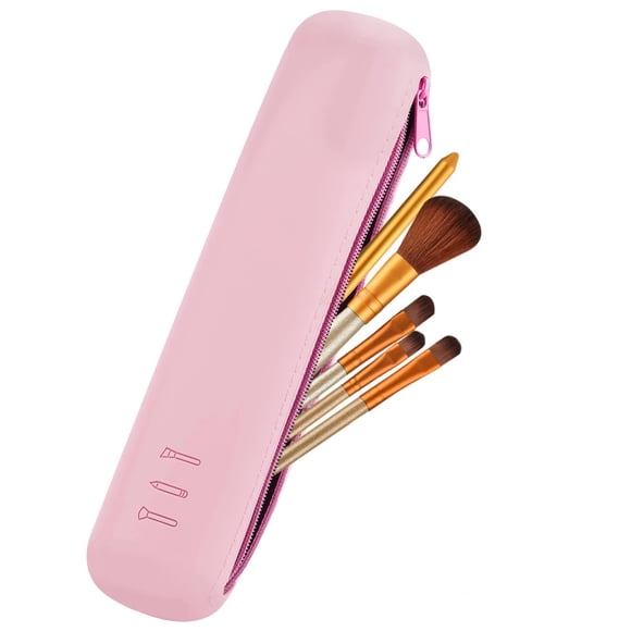 Support de Pinceaux de Maquillage en Silicone Amélioré avec Fermeture Éclair, Étui de Voyage Portable pour Pinceaux de Maquillage, Boîte à Pinceaux Cosmétiques Étanche Accessoires de Voyage pour Femmes Filles (Rose)