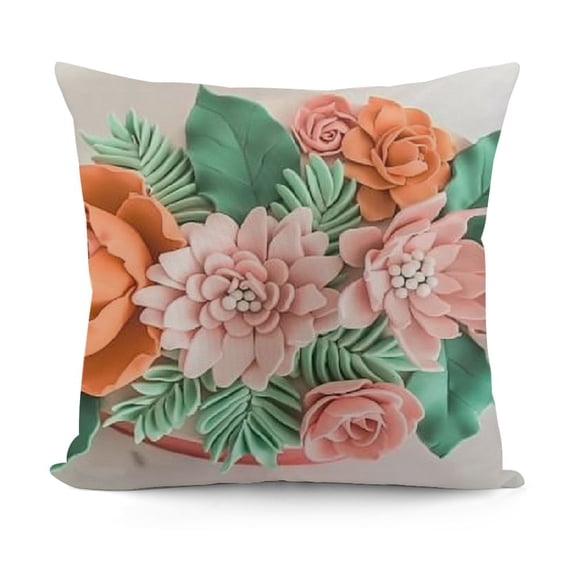 Flower Throw Pillow Cover Handmade Floral Pillow Case Decorative Colorful Cushion Velvet Accent Pillowcase for Home Bed Living Room Couch