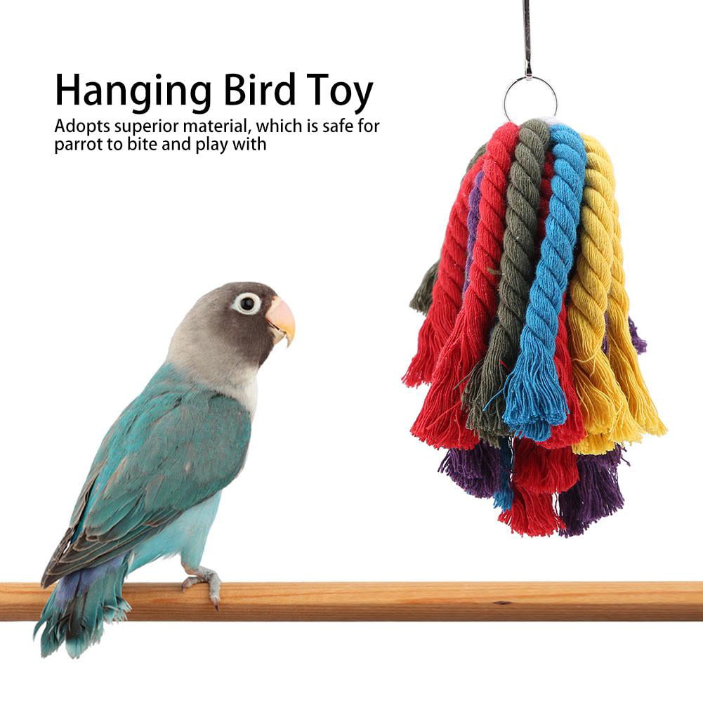 Parrot Toys Chew Bite Colorful Blend Cotton Rope Bell Bird Parakeet Hanging Cage 