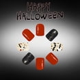 thumbnail image 5 of Halloween Press On Nails Short 24Pcs, Orange Black Glitter Fake Nails with Skull Skeleton Pattern, Reusable Glossy False Nail Tips for Women, Spooky Party Artificial Nails Set, 5 of 9