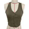 thumbnail image 1 of Camiseta sin mangas de punto acanalado para mujer, cierre de botones, cuello en V, Color puro, chaleco sin mangas de verano para uso diario OD verde XXL, 1 of 3