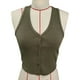 thumbnail image 1 of Camiseta sin mangas de punto acanalado para mujer, cierre de botones, cuello en V, color puro, chaleco sin mangas de verano para uso diario OD verde L, 1 of 3