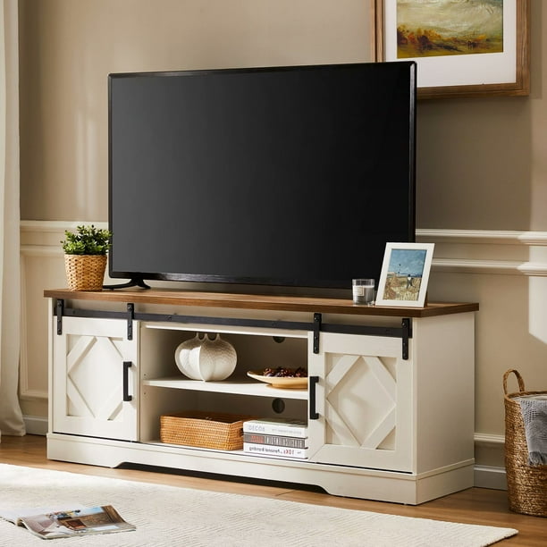 Farmhouse TV Stand for TV up to 65",Sliding Barn Door Entertainment